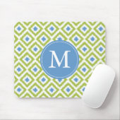 Monogrammed Green Blue Ikat Pattern Muismat (Met muis)