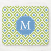 Monogrammed Green Blue Ikat Pattern Muismat (Voorkant)