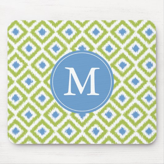 Monogrammed Green Blue Ikat Pattern Muismat (Voorkant)