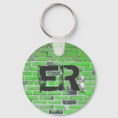Monogrammed Green Brick Wall Texture Sleutelhanger (Voorkant)