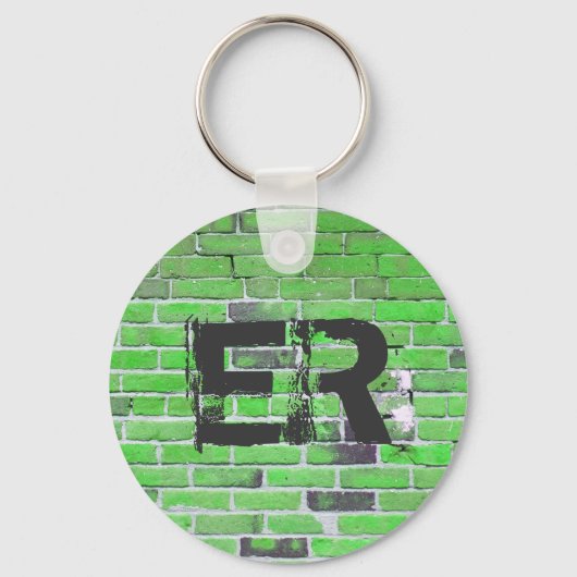 Monogrammed Green Brick Wall Texture Sleutelhanger (Voorkant)