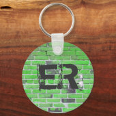Monogrammed Green Brick Wall Texture Sleutelhanger (Voorkant)