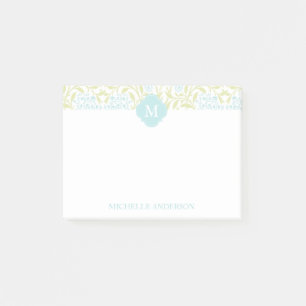 Monogrammed Green en Aqua Floral Damask Post-it® Notes