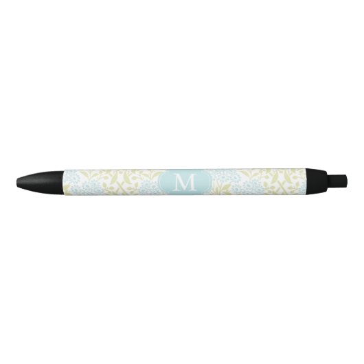 Monogrammed Green en Mint Floral Damask Zwarte Inkt Pen (Voorkant)