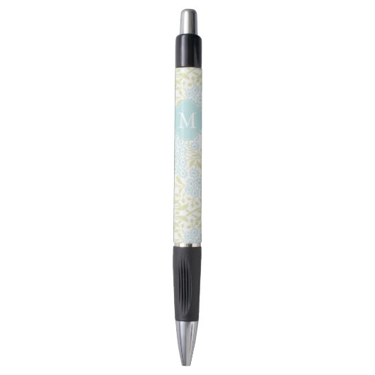 Monogrammed Green en Mint Floral Pattern Pen (Voorkant Verticaal)