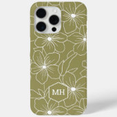 Monogrammed Green Floral Simple Line Art Pattern Case-Mate iPhone Case (Achterkant)