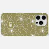 Monogrammed Green Floral Simple Line Art Pattern Case-Mate iPhone Case (Achterkant (horizontaal))