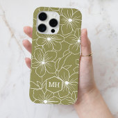 Monogrammed Green Floral Simple Line Art Pattern Case-Mate iPhone Case