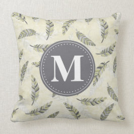 Monogrammed Green Grey Feather Pattern Kussen