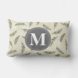 Monogrammed Green Grey Feather Pattern Kussen