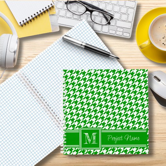 Monogrammed Green Houndstooth Graph Paper Notitieboek