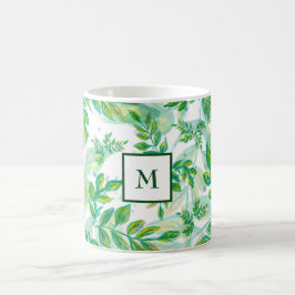 Monogrammed Green Leaves Koffiemok