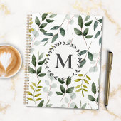 Monogrammed Green Leaves Waterverf Pattern 2026 Planner