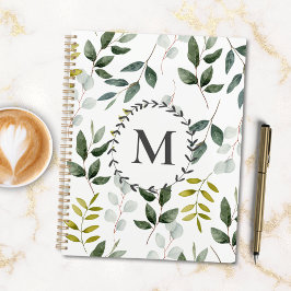 Monogrammed Green Leaves Waterverf Pattern 2026 Planner