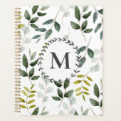 Monogrammed Green Leaves Waterverf Pattern 2026 Planner (Voorkant)