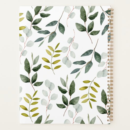 Monogrammed Green Leaves Waterverf Pattern 2026 Planner (Achterkant)