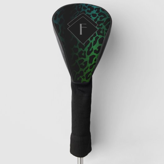 Monogrammed Green Leopard Print Golfheadcover (Voorkant)