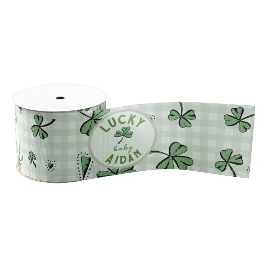 Monogrammed Green Lucky Baby Shamrocks Grosgrain Lint (Spoel)