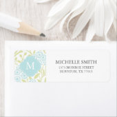 Monogrammed Green Mint Floral Damask Pattern Etiket (Insitu)