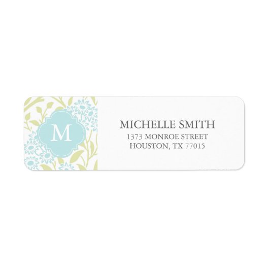 Monogrammed Green Mint Floral Damask Pattern Etiket (Voorkant)