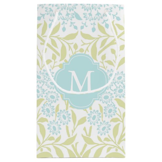 Monogrammed Green Mint Floral Pattern Klein Cadeauzakje (Achterkant)