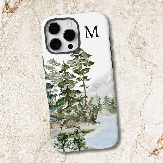 Monogrammed Green Pine Forest en het meer Case-Mate iPhone Case