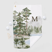 Monogrammed Green Pine Forest en het meer Golfhanddoek (Insitu)