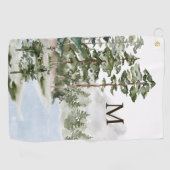 Monogrammed Green Pine Forest en het meer Golfhanddoek (Horizontaal)