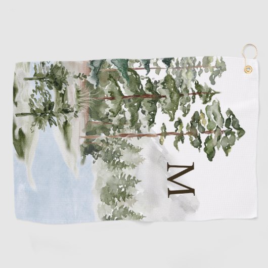 Monogrammed Green Pine Forest en het meer Golfhanddoek (Horizontaal)