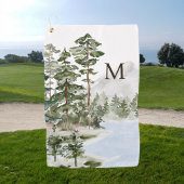 Monogrammed Green Pine Forest en het meer Golfhanddoek