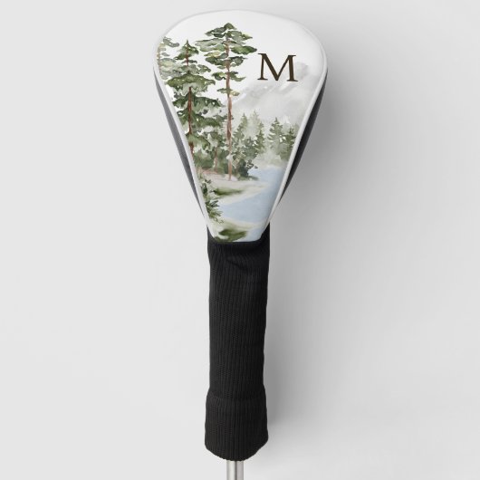 Monogrammed Green Pine Forest en het meer Golfheadcover (Voorkant)