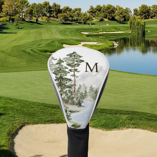 Monogrammed Green Pine Forest en het meer Golfheadcover