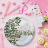 Monogrammed Green Pine Forest en het meer Papieren Bordje (Feest)