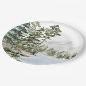 Monogrammed Green Pine Forest en het meer Papieren Bordje (Gekanteld)