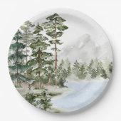 Monogrammed Green Pine Forest en het meer Papieren Bordje (Voorkant)
