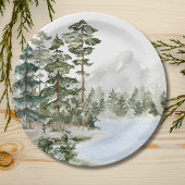 Monogrammed Green Pine Forest en het meer Papieren Bordje