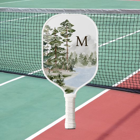 Monogrammed Green Pine Forest en het meer Pickleball Paddle