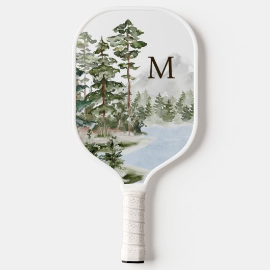 Monogrammed Green Pine Forest en het meer Pickleball Paddle (Achterkant)