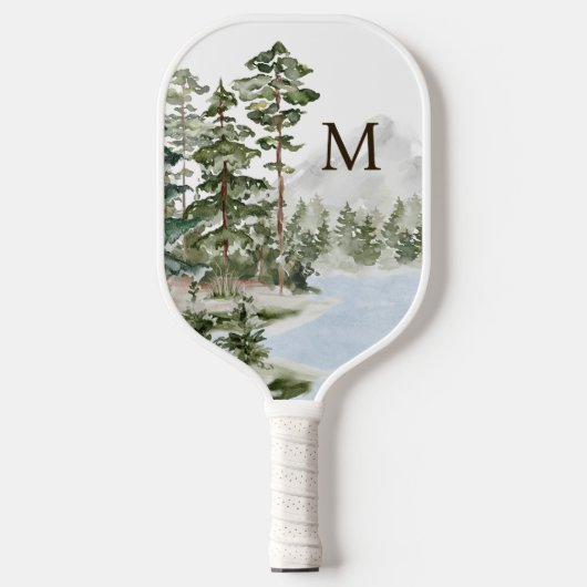 Monogrammed Green Pine Forest en het meer Pickleball Paddle (Voorkant)