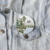 Monogrammed Green Pine Forest en het meer Ronde Button 7,6 Cm (In situ)