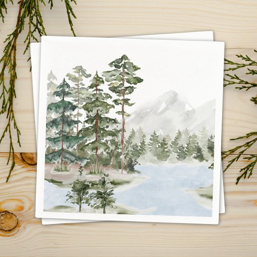 Monogrammed Green Pine Forest en het meer Servet