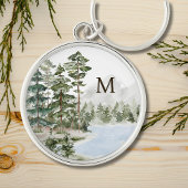 Monogrammed Green Pine Forest en het meer Sleutelhanger
