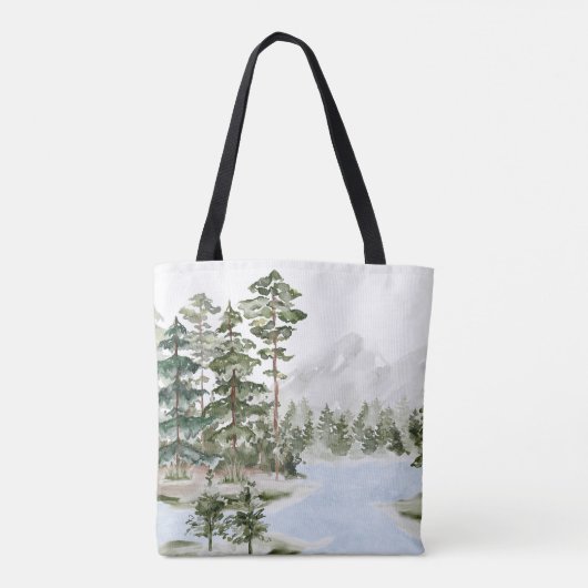 Monogrammed Green Pine Forest en het meer Tote Bag (Achterkant)
