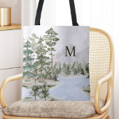 Monogrammed Green Pine Forest en het meer Tote Bag
