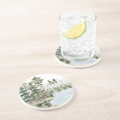 Monogrammed Green Pine Forest en het meer Zandsteen Onderzetter (Zijkant)