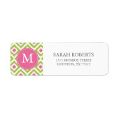 Monogrammed Green Pink Diamonds Ikat Pattern Etiket (Voorkant)
