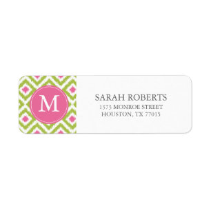 Monogrammed Green Pink Diamonds Ikat Pattern Etiket