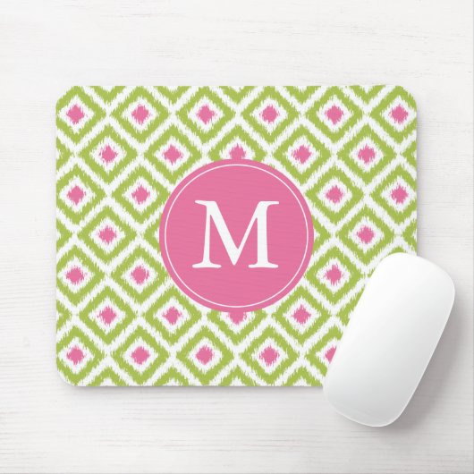 Monogrammed Green Pink Diamonds Ikat Pattern Muismat (Met muis)