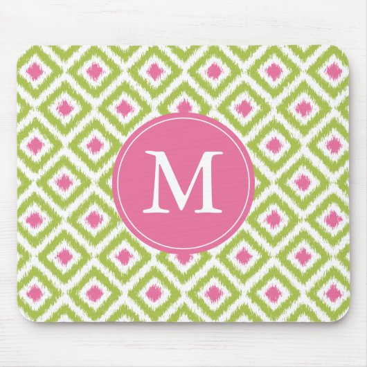 Monogrammed Green Pink Diamonds Ikat Pattern Muismat (Voorkant)
