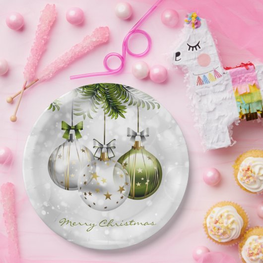 Monogrammed Green Silver Gold-kerstversieringen Papieren Bordje (Feest)